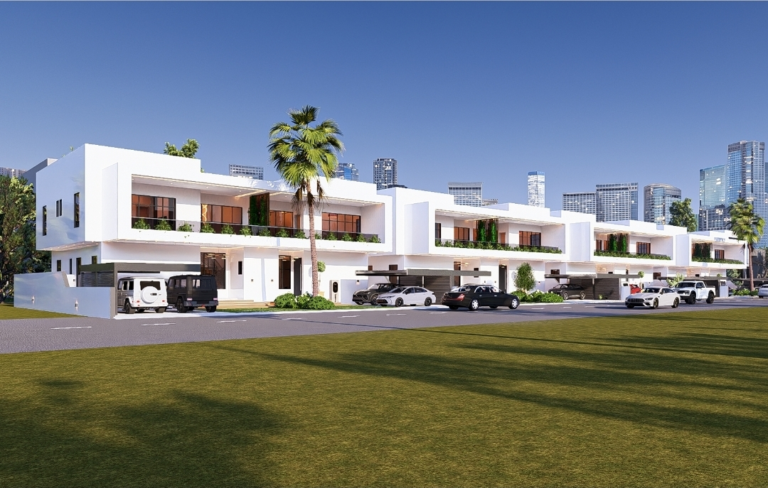 Crown Smart City luxury detached villa with exterior ambient lighting in Karsana Abuja